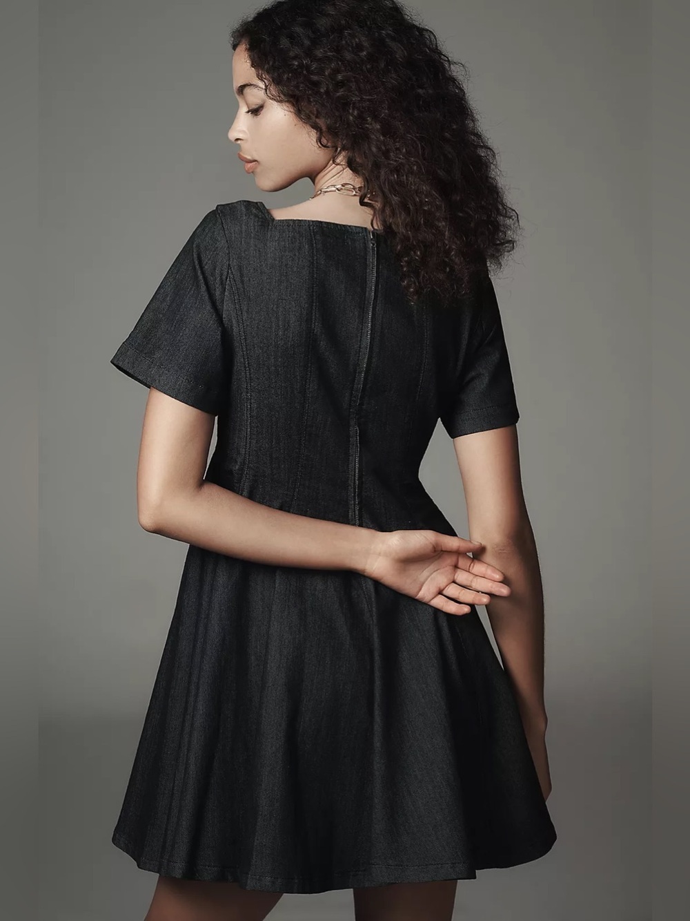 Anthropologie Pilcro Short-Sleeve Square-Neck Denim Mini Dress Size XL - Picture 3 of 10